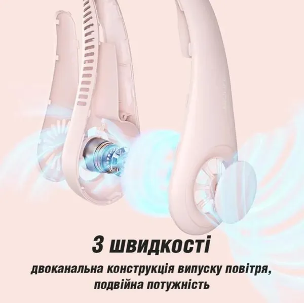 Безлопатевий вентилятор на шию акумуляторний FAN-01 тришвидкісний 1200 mAh та живлення від usb Рожевий — фото 4