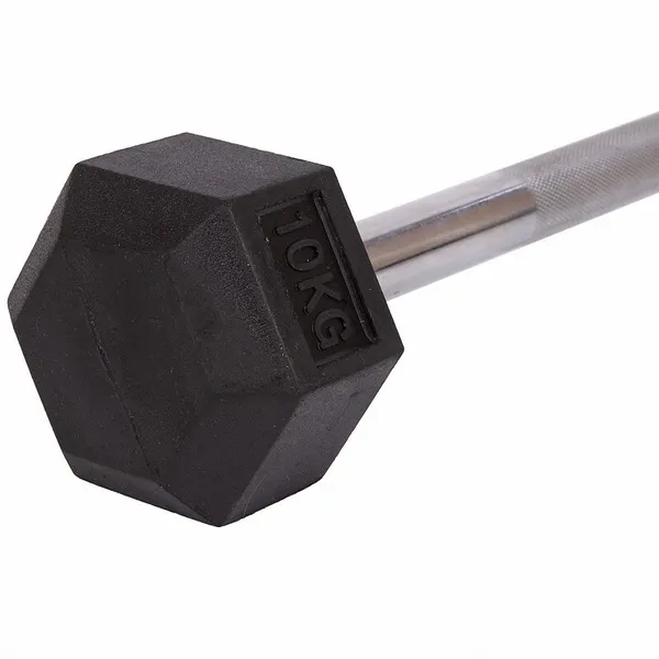 Штанга фиксированная прямая прорезиненная Record Rubber Hexagon Barbell TA-6230-10 Черный — фото 3