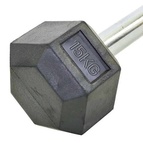 Штанга фиксированная прямая прорезиненная Record Rubber Hexagon Barbell TA-6230-15 Черный — фото 2