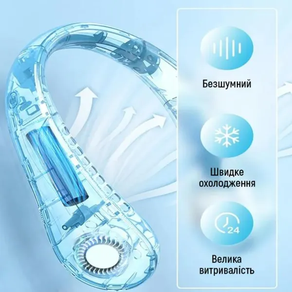 Безлопатевий вентилятор на шию акумуляторний FAN-01 тришвидкісний 1200 mAh та живлення від usb Зелений — фото 2
