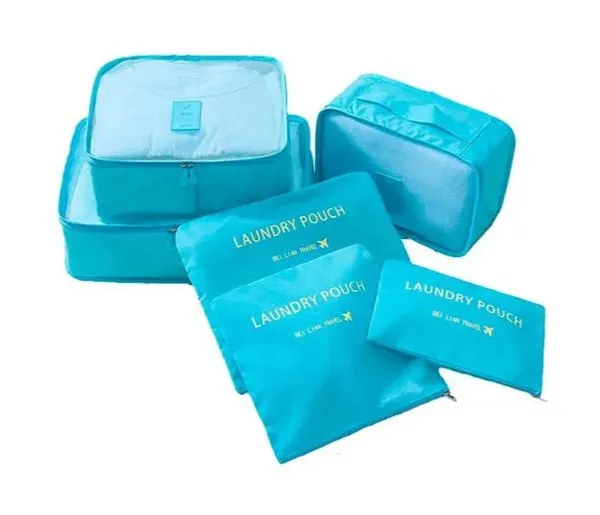 Набір дорожніх органайзерів для речей Laundry Pouch 6 сумочок на застібках Блакитний, дорожній органайзер для валізи — фото 3