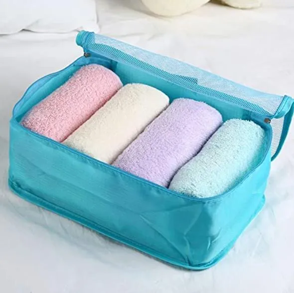 Набір дорожніх органайзерів для речей Laundry Pouch 6 сумочок на застібках Блакитний, дорожній органайзер для валізи — фото 6