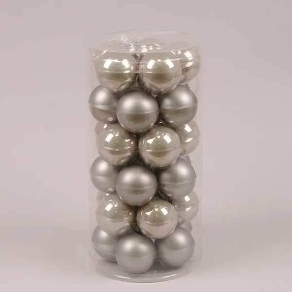Шары новогодние стеклянные D 5,7 см 30 шт (B57-30 GREY) серые, шары на елку, елочные игрушки
