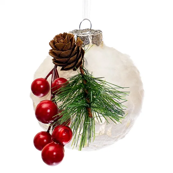 Кулі новорічні "Ягідна куля" (006NZK), набір 5 шт, 8 см, колір - білий з червоним, прикраси на ялинку, ялинкові іграшки — фото 2