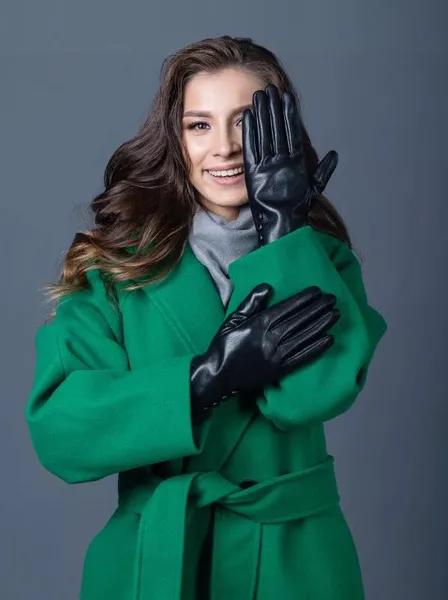 Рукавички жіночі штучної шкіри зимові XL (8.5) Чорні з підкладкою з махри утеплені (R-105) — фото 6