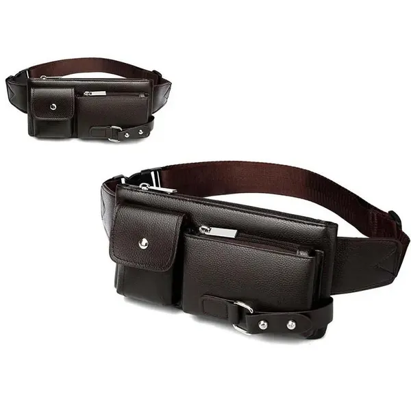 Чоловіча сумка поясна та нагрудна зі шкірозамінника kk900-1 Brown — фото 4