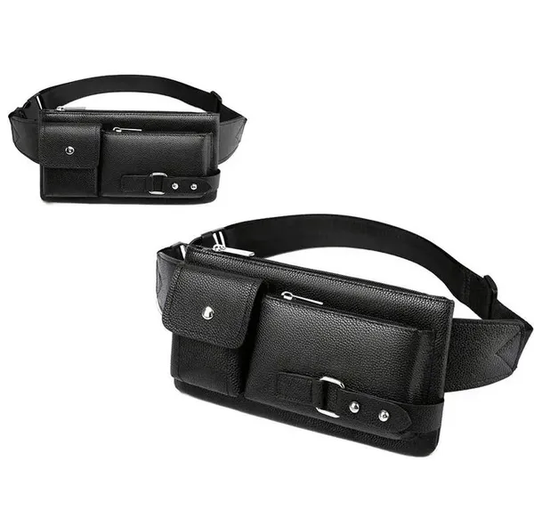 Мужская сумка поясная и нагрудная из кожзаменителя kk900-2 Black — фото 4