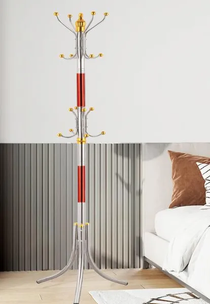 Підлогова вішалка для одягу Coat Rack (тринога), 16 гачків, металева Червона