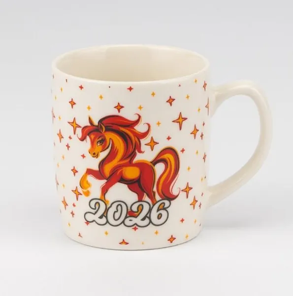 Кружка з ложечкою "Символ 2026 року - Вогняний Кінь", 200 мл (9250-002