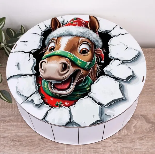 Кругла подарункова коробка «Святковий кінь», 40 см 4982-10