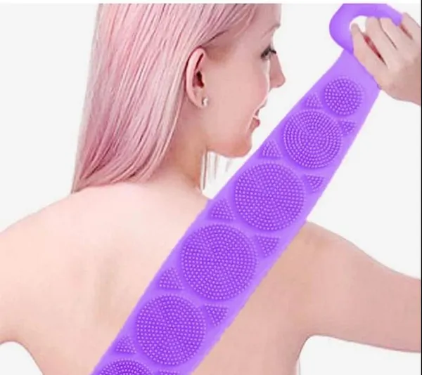 Силіконова щітка, що очищає мочалка - Silicone bath towel масажна для душу і ванни 20500000017 фіолетова. — фото 2