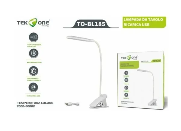 Акумуляторна LED-лампа світлодіодна на прищіпці TeKone TO-BL185 7-8000K Білий (настільна лампа для школяра, манікюру, читання, USB) FF-01 — фото 2