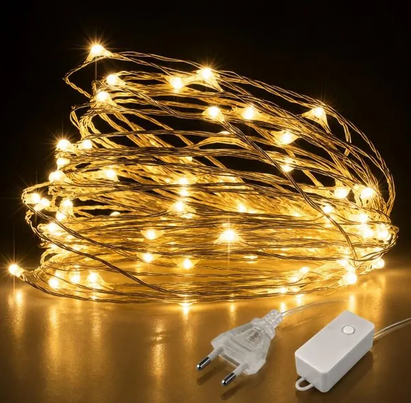 Світлодіодна гірлянда Роса 10 м, 100 LED, 8 режимів, USB, тепле біле с