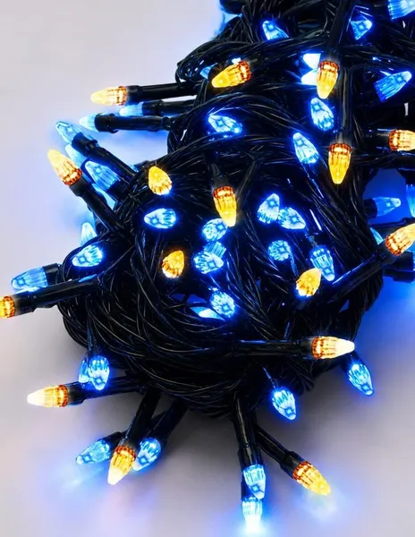 Гірлянда КОНУС, 100 LED, 6 м, 8 режимів, чорний провід, жовто-синя, 1210-26