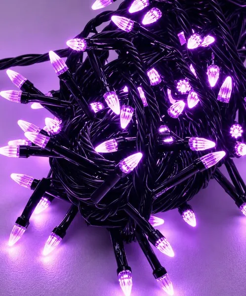 Гірлянда КОНУС, 100 LED, 6 м, 8 режимів, чорний провід, фіолетова, 1210-08