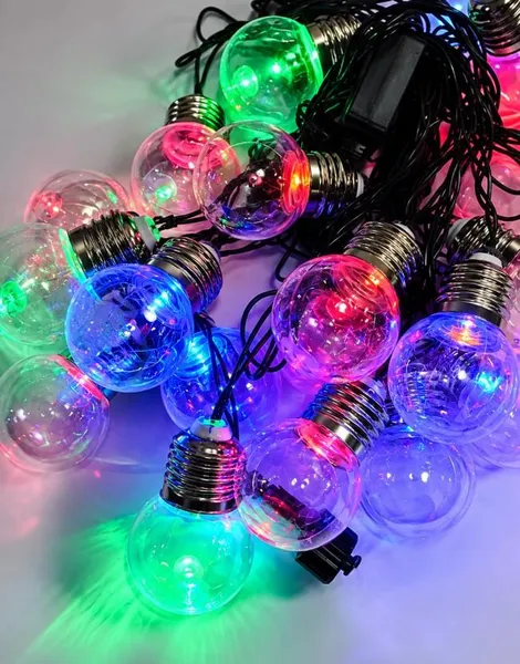 Гірлянда Прозорі лампочки 40 мм, 20 LED, 7 м, мультиколірна, чорний пр