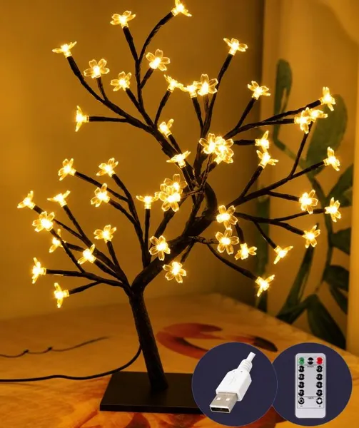 Світлодіодне дерево «Квіти» 30 см, 24 LED, USB, пульт ДК, теплий білий, IP40, 1893-07u