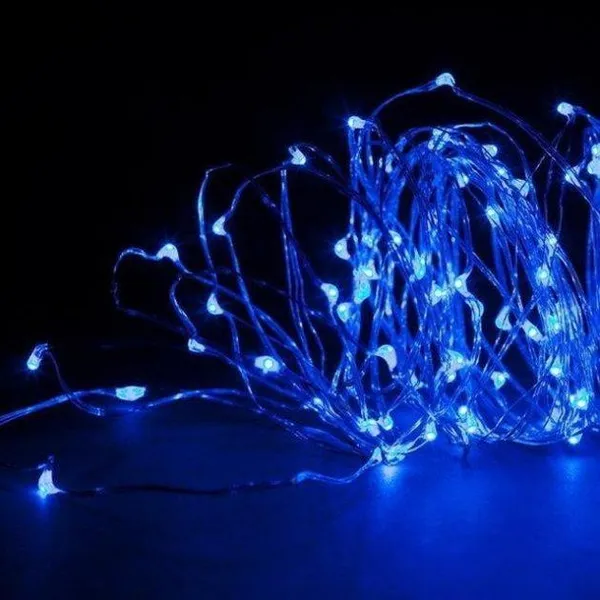 Гірлянда на батарейках та від USB Роса – 3 м., 30 LED діодів, дріт гнучкий металевий, свічення Сині (на ялинку, штору, вікно, стіну) — фото 2