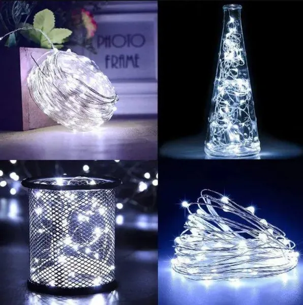 Гірлянда на USB та батарейках Роса - 10 м., 100 LED діодів, провід гнучкий металевий, свічення Холодний білий (на ялинку, штору, вікно, стіну) — фото 2
