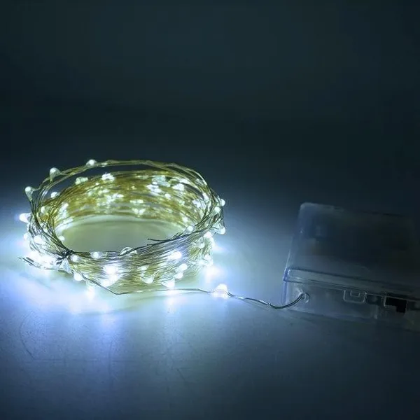 Гірлянда на USB та батарейках Роса - 10 м., 100 LED діодів, провід гнучкий металевий, свічення Холодний білий (на ялинку, штору, вікно, стіну) — фото 4