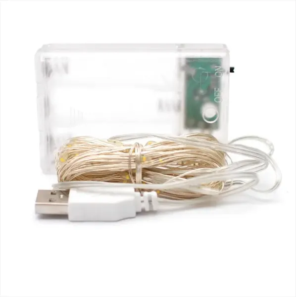 Гірлянда на USB та батарейках Роса - 10 м., 100 LED діодів, провід гнучкий металевий, свічення Холодний білий (на ялинку, штору, вікно, стіну) — фото 5