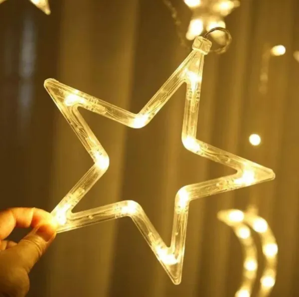 Гірлянда-завіса 450х80 см, 240 LED діодів (зірки), дріт гнучкий сріблястий, свічення теплий від 220В (на ялинку, штору, вікно, стіну)