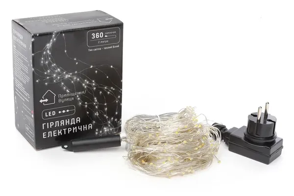 Гірлянда-пучок 18 ліній по 2 м., 360 LED діодів/нитка, провід гнучкий прозорий, свічення Тепле біле від 220В з функцією миготіння (На ялинку, штору — фото 4