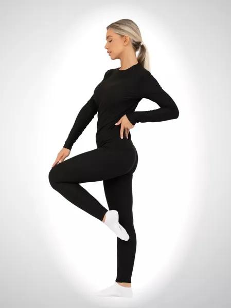 Комплект жіночої термобілизни на флісі (кофта+лосини) р. 3XL (50-52) Чорний (зимове, спортивне, повсякденне) (3301) — фото 2