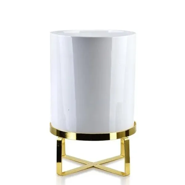 Кашпо керамічне на металевій підставці 18 см Білий (30162)