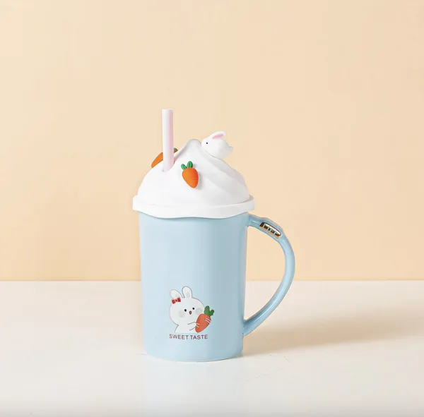 Кружка порцелянова з силіконовою кришкою та трубочкою Sweet Taste 400 мл дитяча блакитна — фото 2