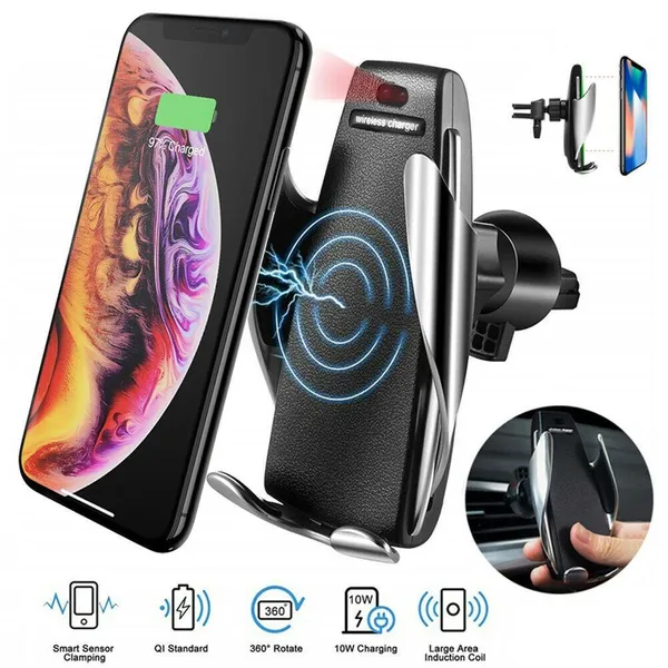 Автомобільний сенсорний утримувач Penguin Smart Sensor S5 QI з бездротовою зарядкою 10w Black датчик руху - автоматично розсуває ніжки утримувача