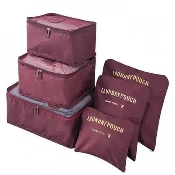 Набір дорожніх органайзерів для речей Laundry Pouch 6 сумочок на застібках Бордовий, дорожній органайзер для валізи — фото 2