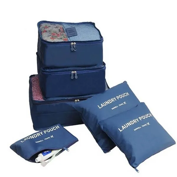 Набір дорожніх органайзерів для речей Laundry Pouch 6 сумочок на застібках Синій дорожній органайзер для валізи — фото 2