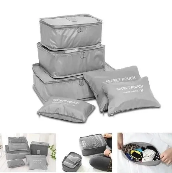 Дорожній набір органайзерів для речей Laundry Pouch 6 сумочок на застібках Сірий — фото 2