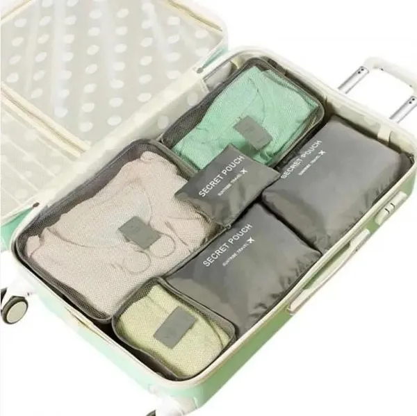 Дорожній набір органайзерів для речей Laundry Pouch 6 сумочок на застібках Сірий — фото 3