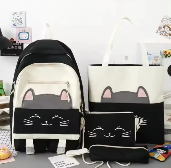 Рюкзак 4 в 1 шкільний для дівчинки Kitty (набір: рюкзак, шоппер, пенал, сумочка), чорний
