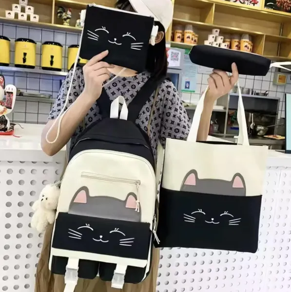 Рюкзак 4 в 1 шкільний для дівчинки Kitty (набір: рюкзак, шоппер, пенал, сумочка), чорний — фото 2
