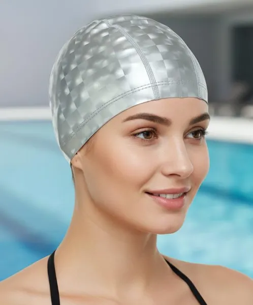 Шапочка для плавания текстильная с покрытием PU для взрослых SP-Sport PU-3BB серебряный