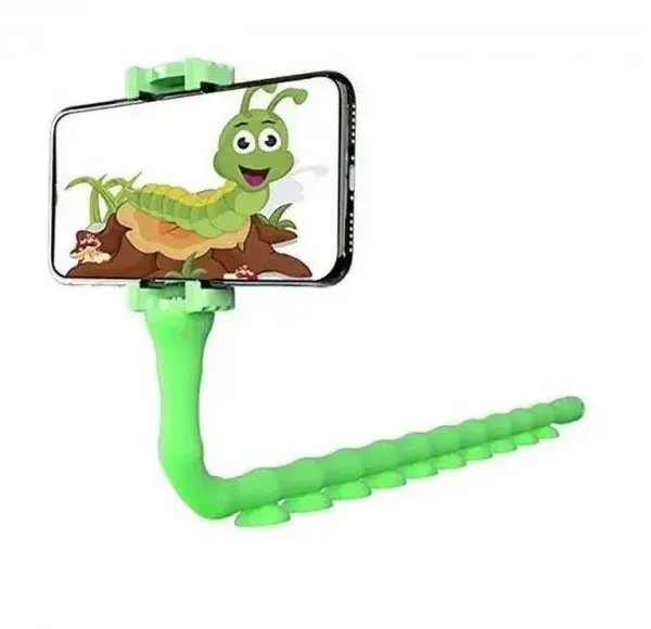 Тримач для телефону із присосками Cute Worm Lazy Holder Черв'як з поворотом на 360 градусів Зелений — фото 4