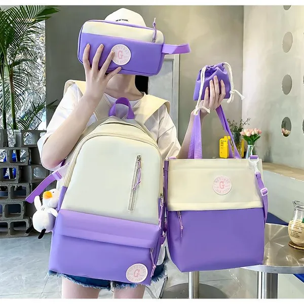 Рюкзак 4 в 1 шкільний для дівчинки G-Bag (набір: рюкзак, шоппер, пенал, сумочка), фіолетовий — фото 5