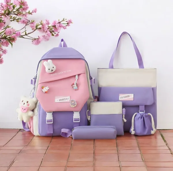 Рюкзак 5 в 1 шкільний для дівчинки Fashion/Rabbit (набір: рюкзак, шопп