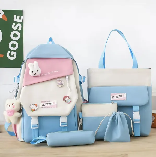 Рюкзак 5 в 1 шкільний для дівчинки Fashion/Rabbit (набір: рюкзак, шоппер, пенал, сумочка, гаманець), бірюзовий — фото 2
