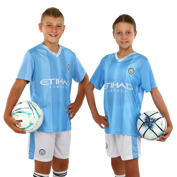 Форма футбольная детская с символикой футбольного клуба MANCHESTER CITY домашняя 2024 SP-Sport CO-7184 S голубой-белый
