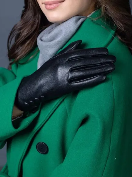 Рукавички жіночі штучної шкіри зимові XL (8.5) Чорні з підкладкою з махри утеплені (R-105) — фото 5
