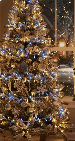 Гірлянда новорічна Ukraine 6 м 100 LED, світло жовто-блакитне (прозорий провід) 1110-26, 8 режимів, від 220 В (на ялинку, штору, вікно, стіну)