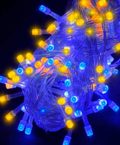 Гірлянда новорічна Ukraine 28 м 500 LED, свічення жовто-блакитне, 8 режимів, гнучкий, прозорий провід 1150-26, (на ялинку, штору, вікно, стіну), від — фото 4