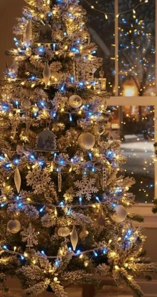 Гірлянда новорічна конус Ukraine 10 м 200 LED, світло жовто-блакитне (чорний провід) 1220-26, 8 режимів, від 220 В (на ялинку, штору, вікно, стіну)