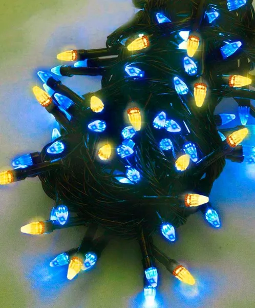 Гірлянда новорічна конус Ukraine 10 м 200 LED, світло жовто-блакитне (чорний провід) 1220-26, 8 режимів, від 220 В (на ялинку, штору, вікно, стіну) — фото 4