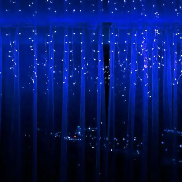 Гирлянда новогодняя штора-дождевик Ukraine 120 LED, 3 м х 0.5 м, прозрачный провод, свечение желто-голубое 1503-26, 8 режимов, от 220 В (на елку — фото 2