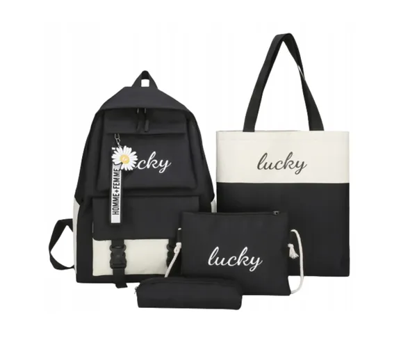 Рюкзак 4 в 1 шкільний для дівчинки LUCKY чорно-білий (набір: рюкзак, ш